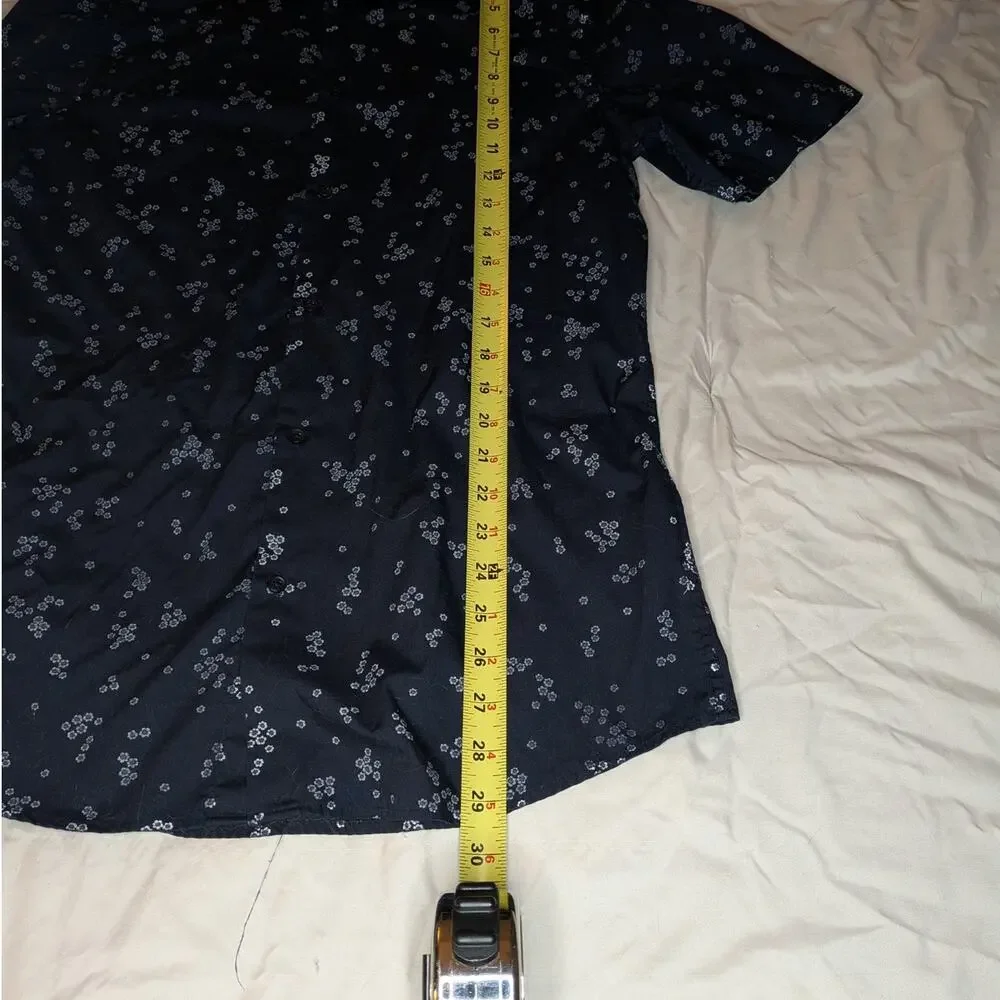 H&M Easy Iron Floral Short Sleeve Button Up Shirt Blue Men's Large